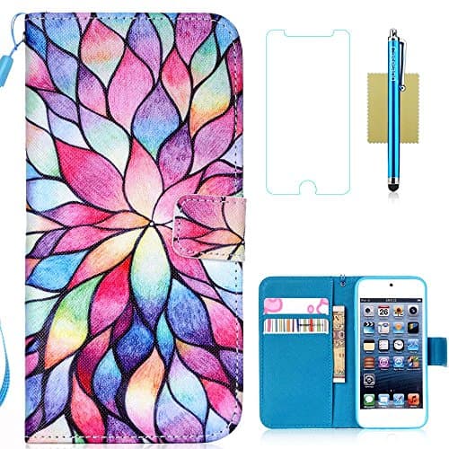 iPod Touch 6 Case,iPod Touch 5 Case,iPod Touch 6th Case,CASELAND PU Leather Flip Wallet Case for Apple iPod Touch 6,Case for Apple iPod Touch 5 [Flower]
