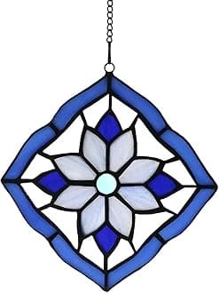 Stained Glass Windows Panels Hanging Suncatchers Flower Blue, 6" x 6"