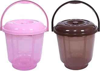 Kuber Industries Plastic Homeware Bucket|Transparent Bucket with Lid & Handle for Bathroom,Home Use,13 Litre,Pack of 2 (Pink & Brown)