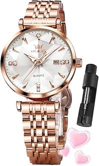 OLEVS Women Watch Fashion Rose Gold Diamond Analog Quartz Female Watch for Women Luxury Dress Ladies Stainless Steel Luminous Waterproof Date Wrist Watches