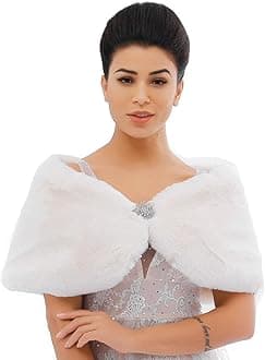 Women’s Faux Fur Shawl and Wraps 1920s Fur Stole Wedding Bridal Cape for Women (1 White, Large)
