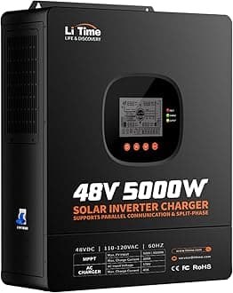 5000W Pure Sine Wave Inverter, 48V DC to 120V AC Solar Hybrid Inverter Charger, Parallel Split-Phase for 240V, Built in 100A MPPT Solar Charger Controller for Home Backup, Off-Grid, Farm