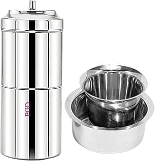 PGD Stainless Steel Drip Coffee Brewer for South Indian Filter Coffee, 200 ML Capacity, Medium Size 2, Traditional Decoction Dripper for Home & Kitchen (Medium Size 2 with Dabra Set)