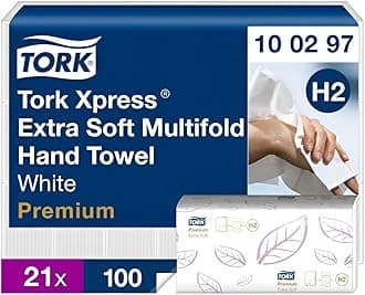 Tork Xpress Multifold Hand Towel, White, Extra Soft, Compatible with Tork H2 systems, QuickDry Technology, 21 packs of 100 sheets each (100297)