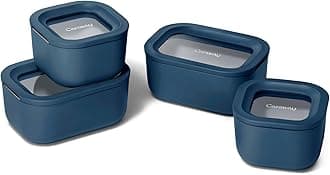 Caraway Mini Food Storage 9pc Set - Glass Storage Containers for Food - Non-Toxic Ceramic-Coated Glass - Air Release Technology - Compact & Stackable Design - Navy