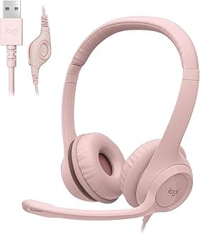Logitech H390 Wired Headset PC Laptop Stereo Headphones with Noise Cancelling Mic USB-A In-Line Control for Video Conferencing, Music, Gaming and More - Rose