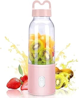 – Portable Blender, Portable Juicer, Mini Blender USB Rechargeable 6 Blades, 500 ml Fruit Mixing Machine, with Cup BPA-Free, For Shakes, Smoothies, Home, Outdoors, Pink