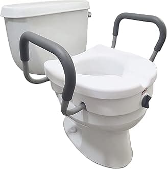 Carex E-Z Lock Raised Toilet Seat With Handles, 5" Toilet Seat Riser with Arms, Handicap Raised Toilet Seat For Seniors and Elevated Toilet Seat