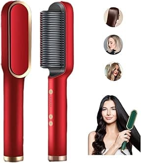 2023 New Negative Ion Hair Straightener Styling Comb, 5 Temp Settings 2 in 1 Hair Straightener Brush and Curler, Portable Electric Straightening Comb 10s Fast Heating & Anti-Scald for Women Thick Hair