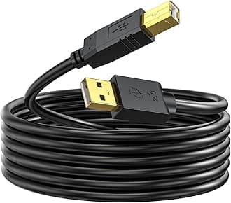25 FT USB 2.0 Printer Cable Type A to B Cord for Scanner, DAC, MIDI Keyboard, Compatible with HP, Canon, Epson, Brother and More