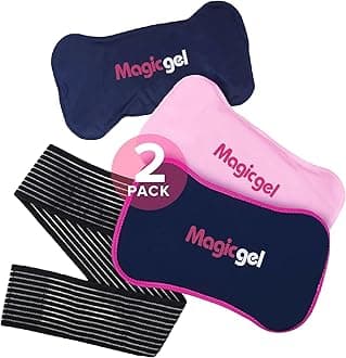 Magic Gel 2 x Ice Packs for Sports Injuries with Adjustable Wrap-Around Strap | Flexible Ice Pack Set for Muscle Pain, Sciatica Relief and More | Reusable Cold Compress Kit with Hot and Cold Packs ()