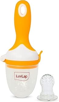 LuvLap Plastic Baby Food And Fruit Feeder Cum Nibbler With Ergonomic Handle, Two Feeder Sack Sizes, Bpa Free, Orange