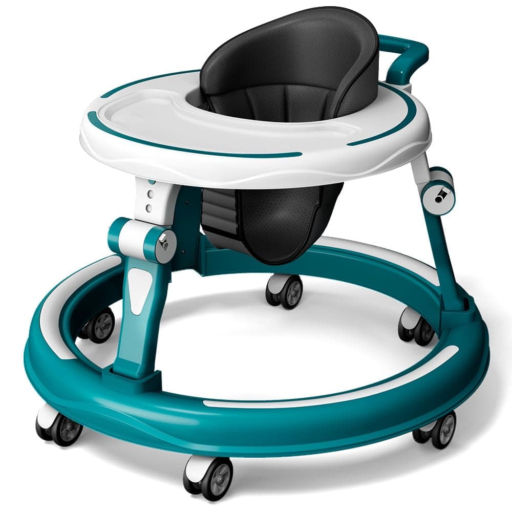 StarAndDaisy 360° Baby Walker Adjustable Height, Multi-Function Anti-Rollover Folding Walker with Height Adjustable 6-18 Months Male and Female Baby Walker (Blue)