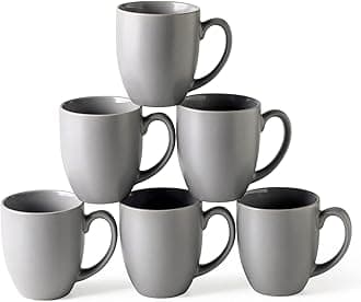 AmorArc Coffee Mugs Set of 6, Ceramic coffee mugs with large handle for Men Women,16oz Coffee Mugs for Coffee,Tea,Latte,Cocoa. Easy to Hold&Clean, Dishwasher&Microwave Safe, Matte Grey