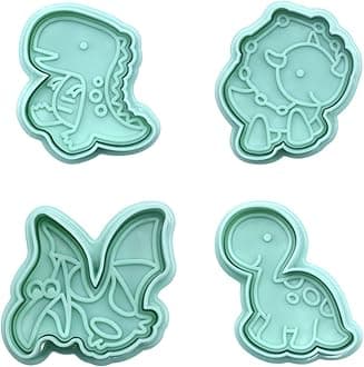 4 Pack Dinosaur Cookies Cutter Mold 3D Biscuit Embossing Mould Fondant Cakes Cutters Animal Crackers Spring Stamp Plunger Cutter DIY Dino Forms for Sugar Pastry Cake Kitchen Tools (Green)