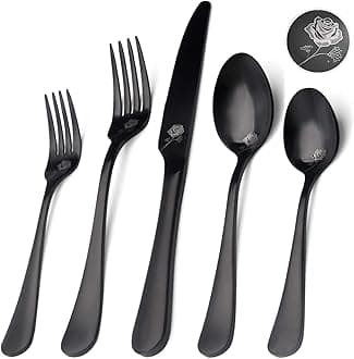 Matte Black Silverware Set, Satin Finish 20-Piece Stainless Steel Flatware Set,Kitchen Utensil Set Service for 4,Tableware Cutlery Set for Home and Restaurant, Dishwasher Safe
