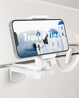 MiiKARE Portable Airplane Phone Holder-360° Rotation Phone Holder for Plane,Hands-Free Travel Essentials for Flying,Foldable Pocket-size Phone Stand Holiday Essentials Compatible iPhone&Android-White
