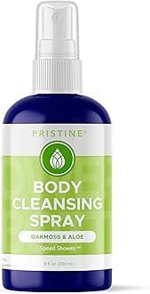 PRISTINE Body Cleansing Spray: Rinse Free Body Wash and Body Spray for Women and Men - a More Natural, Portable Shower and Body Wipes Alternative - Oakmoss & Aloe