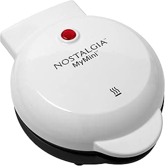 NostalgiaMyMini Personal Electric Waffle Maker, 5-Inch Cooking Surface, Waffle Iron for Hash Browns, French Toast, Grilled Cheese, Quesadilla, Brownies, Cookies, White