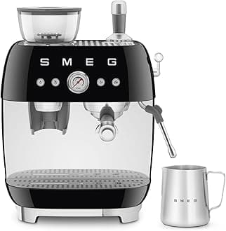 Smeg EGF03BLUK Espresso Coffee Machine with Grinder, 20 Bar Pump, 2.4L, 1650W, Black
