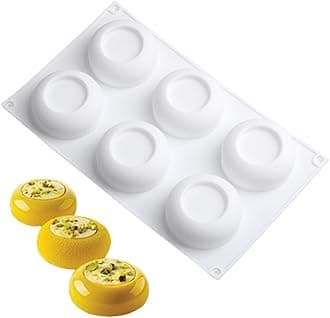 Silicone Molds for Baking Mousse Cake, 3D Silicone Baking Mold for Candy Pastry Chocolate Truffle Cupcake Jelly Cookie Pudding Cake Decoration Mold, Round Concave Shape (6-Cavity)