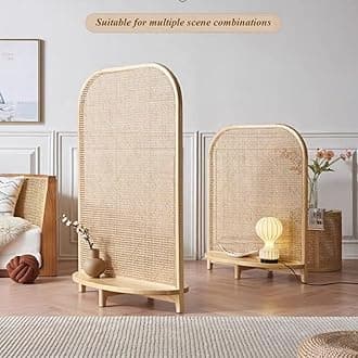 Artiz New Chinese Style Solid Wood Room Divider Retro Rattan Weaving Partition Screen Portable Freestanding Wall Divider For Living Room, Entrance, Bedroom (Color : Walnut color, Size : 90x45x140cm)