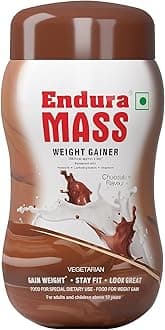 EnduraMass Weight Gainer Powder 500 G Chocolate Flavour | Unique Blend Of 3 Sources Of Protein, Carbs, Vitamins & Essential Minerals | Ideal For Children Above 10 Years, Men, Women & Athletes