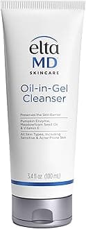 EltaMD Oil-In-Gel Facial Cleanser, Daily Gentle Face Cleanser, Removes Long-Wear Makeup, Sunscreen, and Sweat, Cleansing Oil For Face, 3.4 oz Tube