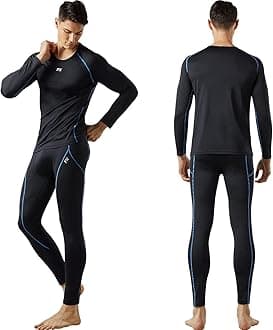FiteX Mens MAXHEAT Fleece Compression Performance Long Johns Thermal Underwear A_max Heat Top+bottom Black L(105)