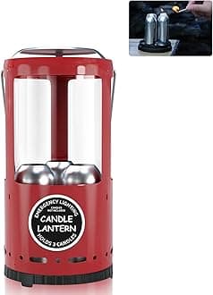 Candle Lantern, Decorative 3-Wick Emergency Candlestick Holder for Pillar Candles, Portable Red Warmer Lantern, Camping Gear for Campers Use, Hanging Handheld, NO Candles Included