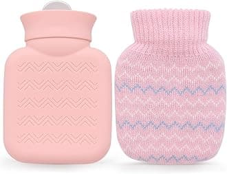 320ml Hot Water Bottle with Knited Cover, Mini Hot Water Bag for Pain Relief, Waist, Back, Neck, Shoulders, Small Leak Proof Hot Water Bottle with Removable Cover for Women, Kids, Best Gifts