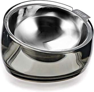 Felli Pet Oblik Spill Proof Dog Food Water Bowl Raised Acrylic Cone, Stainless Steel Tilted Oval Dish Pet Friendly, Slanted Metal Plate Feeder Elevated for Small Medium Size Dog (1.5Cup, Smoky)