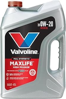 Valvoline Full Synthetic High Mileage Motor Oil, SAE 0W-20 - 5qt (852399)