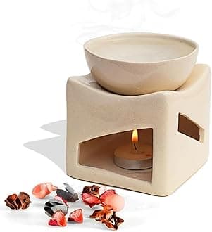 Ceramic Clay Candle Operated Aroma Burner Oil Diffuser, Extra Large Bowl, with 1 Tealight, 4.25 Inch, (Ivory White)