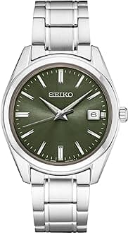 SUR527 Quartz Watch for Men - - Green Dial with Date Calendar, Stainless Steel - 100M Water Resistant