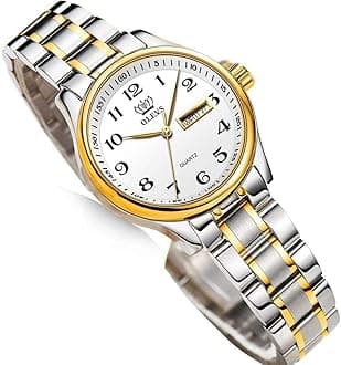 Small Dial Silver and Gold Watches for Women,Fashion Ladies Day and Date Watch,Stainless Steel Lady Wrisch Large Number,OLEVS Waterproof Woman Watches Two Tone Dress Female Watch relojes de Mujer
