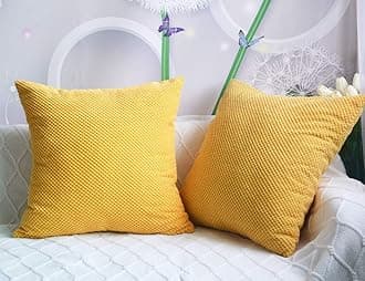 Lutanky Corduroy Cushion Covers Super Soft Pineapple Grid Throw Pillow Cases for Sofa Bedroom Home Decor（45 x 45 cm） (dark yellow, 1 Piece)