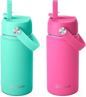 Kids Insulated Water Bottle, 14oz BPA FREE Double Wall Vacuum Travel Tumbler 18/8 Stainless Steel Leak Proof Kids Cups with Straw Metal Water Bottle for School Boy Girl (2 Pack, Hawaii)