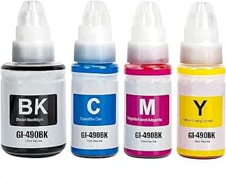 GI-490 Ink Compatible with CANON Printer for PIXMA G3400, G2400, G1400, G4400, G4410, G3410, G2410, G1410, G3411, G2411, G1411, G4411(4-Pack Black Cyan Magenta Yellow)