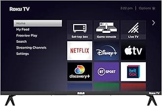 RCA Roku TV 32" Smart TV, RK32HN1 32 Inch HD TV with Apple TV+ BBC Netflix Freeview, DVB-T2/T Dolby Audio HDMI USB, Ideal Television for Small Lounge