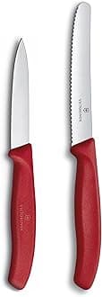 Swiss Classic 2 Piece Paring Knife Set, 3.25" Straight and 4.5" Utility, Red