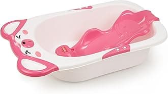 LuvLap Bubble Baby Bathtub (White & Pink) & Anti Slip Baby Plastic Bath Chair (Pink) for 6 Month - 3 Years, Bathtub with Drain Plug, Baby Bath Seat/Sling with Non Slip Suction Base