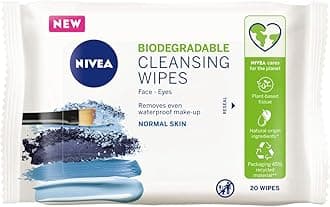 NIVEA Biodegradable Refreshing Cleansing Wipes Normal Skin (20 sheets), Plant-Based Biodegradable Wipes, Face Wipes for Normal Skin, Gentle yet Effective Make-Up Removal