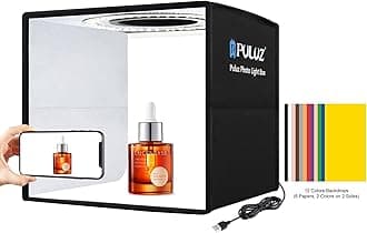 Photo Studio Light Box, PULUZ Mini Folding Lightbox LED Ring Light Portable Photo Box Shooting Tent Box Kit 12 Colors Backdrops USB Light Box Photography for Small Items Product Photography 10"x10"