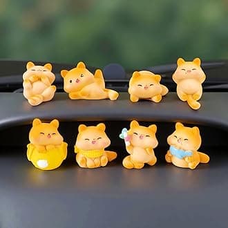 8 Pcs Mini Cat Cute Car Accessories, Funny Rear View Mirror & Dashboard Decorations Cute Car Ornament Interior Decors Gift, Yellow