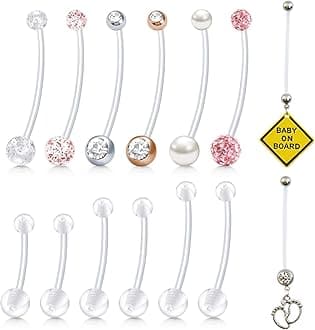 MODRSA Pregnancy Belly Button Rings Long Bar 38mm Sport Maternity Flexible Bioplast Clear Navel Belly Rings Piercing Retainer for Pregnant Women Mix Style