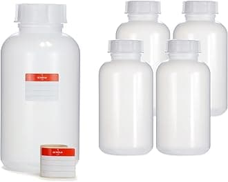 Octopus 5 x 2000 ml wide-neck bottles made of LDPE with screw cap, empty 2 litre chemical bottles, laboratory bottles with lid as storage container for laboratory, kitchen or hobby