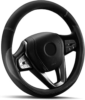 Car Steering Wheel Cover - Universal Car Accessory for Diverse Cars, Durable Leather Cover with Anti-Slip Lining, for Steering Wheel with a Diameter of 14.5"-15",Gray