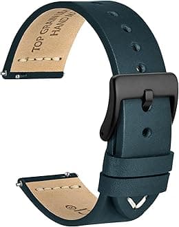 Old-fashioned Watch Strap, Top Grain Leather, French Wax Thread, Quick Release, Stainless Steel Buckle, Replacement Straps for Men, Band Width 17mm 18mm 19mm 20mm 21mm 22mm 24mm