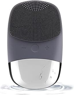 Facial Cleansing Brush, 3-in-1 Electric Silicone Face Scrubber, Vibrating Massager, IPX7 Waterproof, USB Rechargeble Face Scrubber Brush for Deep Cleanning, Blackhead Remover, Exfoliating, Gray